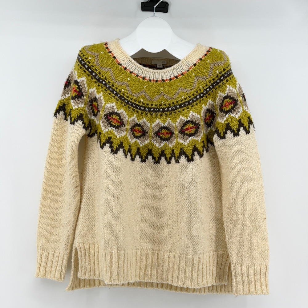 J. Jill Women's Nordic Fair Isle Size M Chunky Knit Wool Blend Oversized Sweater